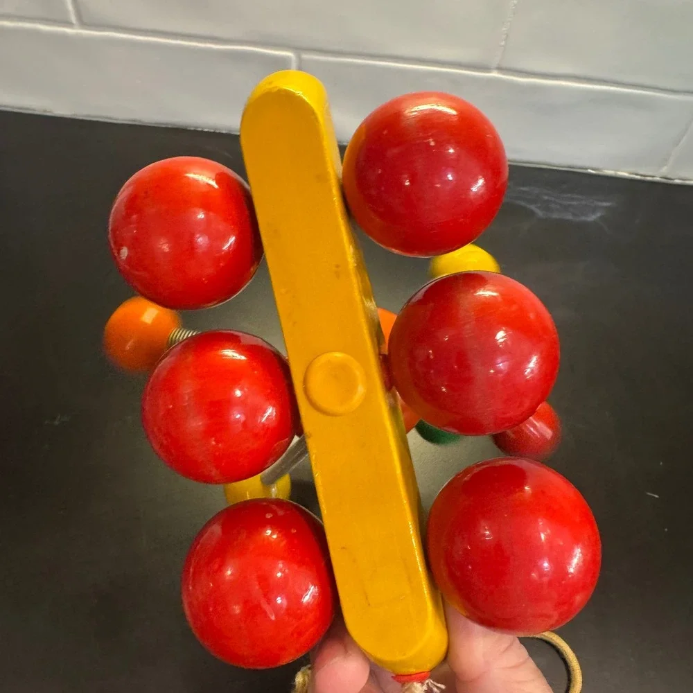 Vintage Wooden Caterpillar Pull Toy Multicolor Mid Century Modern Spring Bug